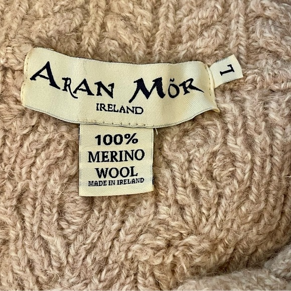 Aran Mor 100% Wool Irish Cable Knit Cardigan Sweater Oatmeal Size L - Picture 5 of 8